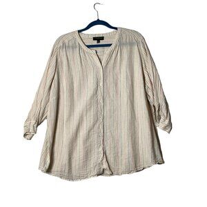 Lane Bryant Button Front Striped Linen Cotton Blouse Women Size 22/24